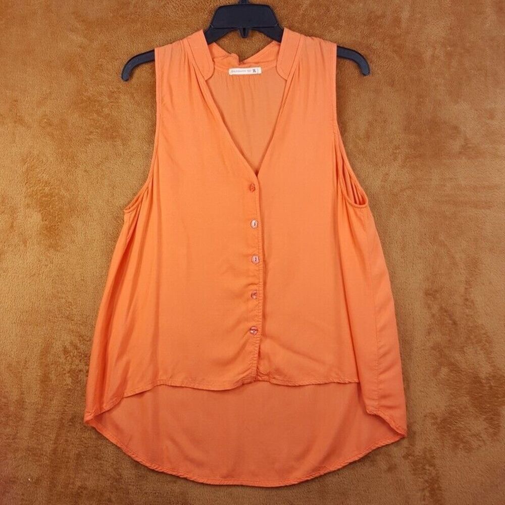 ALTERNATIVE Womens Top Medium Orange Button Down Shirt Tank Hi Lo Flowy